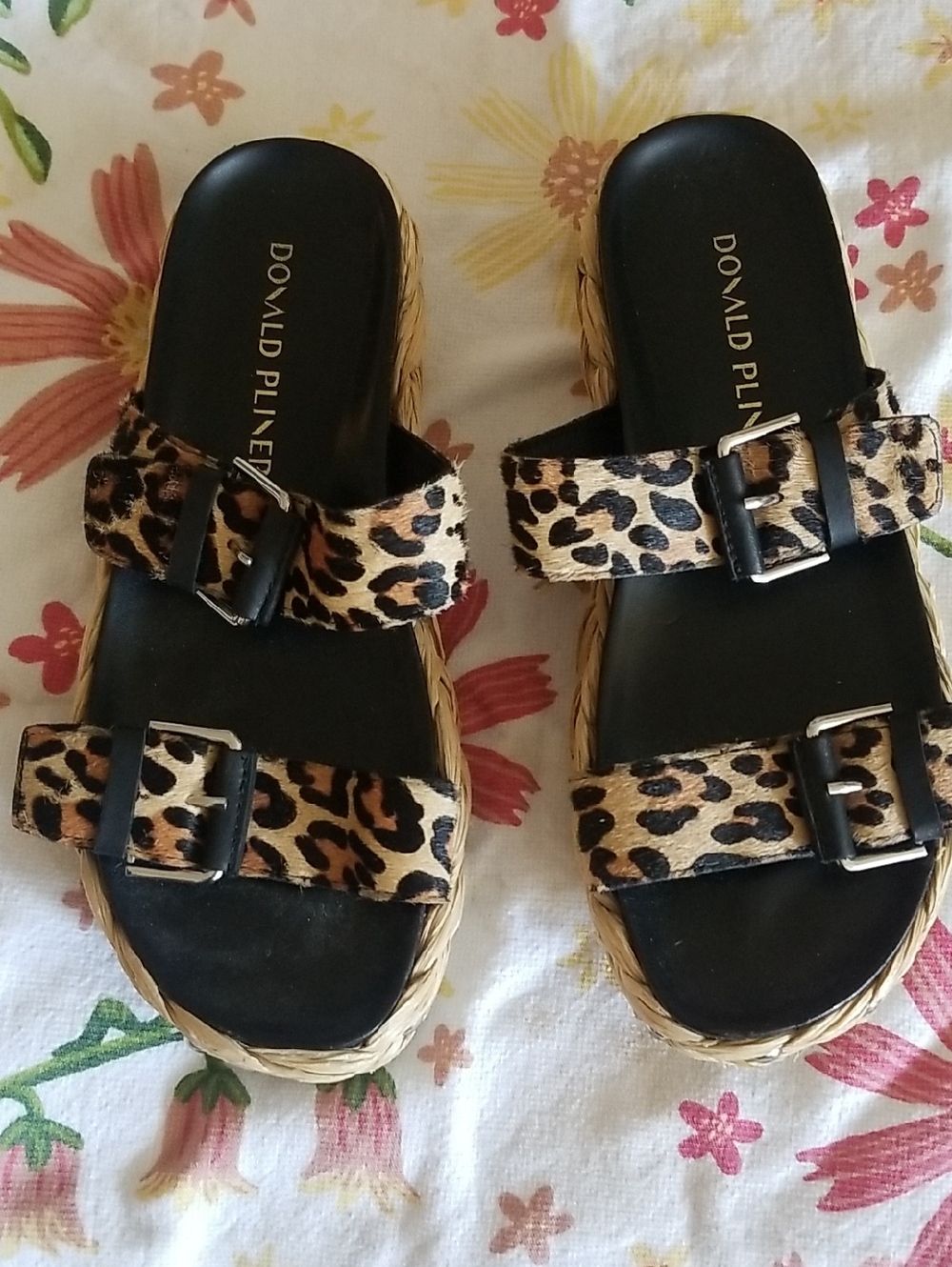 Donald J. Pliner Leopard-Print Double Buckle Slide Sandals - Black/Tan